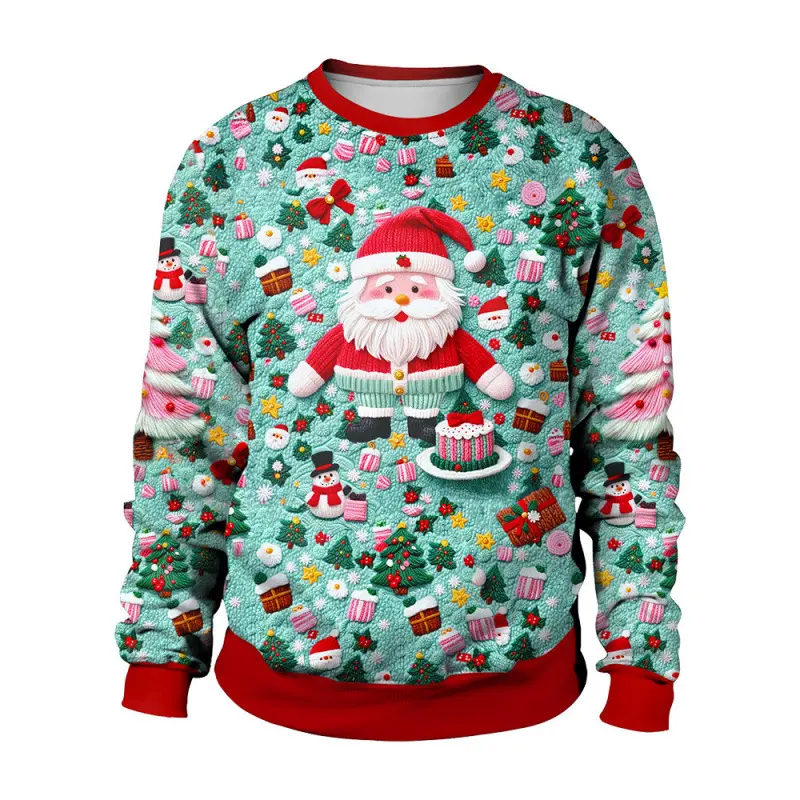 Ugly Christmas Sweater Men: Funny Snowflake Santa Hilarious Xmas Claus Soft Pullover Long Sleeve