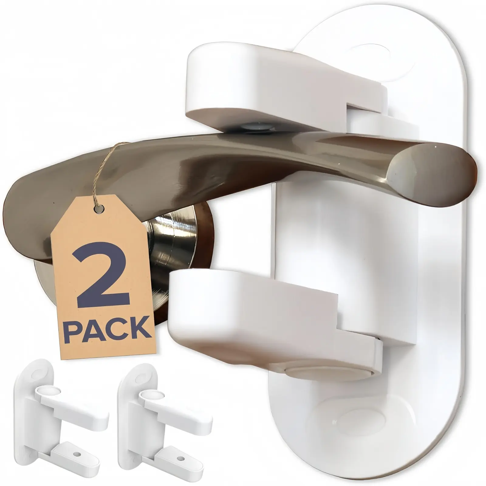 Childproof Door Lever Lock (2 Pack),Keeps Kids & Pets Out – Baby Proof Door Handle Lock, Childproofing Products, Kitchen Pantry Safety Lock, Made of Sturdy ABS Material with Powerful Adhesive, Easy No-Drill Installation, Safe & Reliable, Guarantee