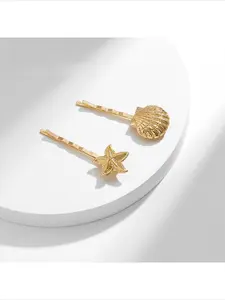 1 Pc Golden Trendy Alloy Seashell Starfish Hair Clips Set for Women men Trendy Beach Style Hair Accessories Set Elegant Daily Hair Pins for Wedding Party Gifts