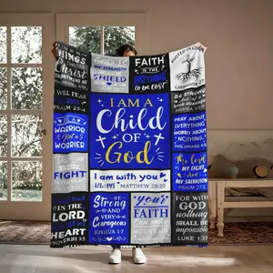 I Am A Child Of God Flannel Throw Blanket, Bible Verse Be Strong Courageous Pattern Soft Cozy Warm Nap Blanket for Couch Bedroom, Inspirational Christian Gift for Believer Her Him, Christmas Birthday Present