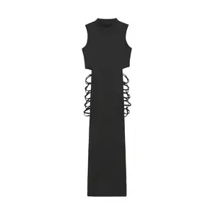 Criss Cross Cut Out Dress, Sexy Bodycon Mock Neck Sleeveless Dress, Women'S Clothing Suit Set