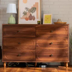 Urbancozy Mid-Century 6 Drawer Dresser, 47" Wide Chest with Solid Wood Legs Dark, Walnut Wood Storage Chest for Bedroom, Living Room, TV Stand, Closet Storage Drawers Organizer Furniture, with Classic Vintage Design