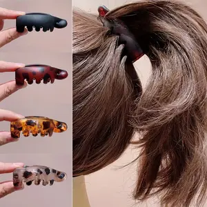 Women's Anti-Slip Banana Hair Clips, Ponytail Claw Clip Set of 4, Vintage Oval Leopard Print Hair Accessories, Amber Color and, Secure Ponytail Hold