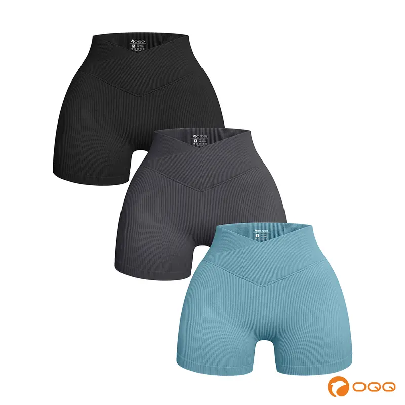 OQQ Women's Seamless High-Waist 3-Piece High Compression Dry-Fit Elastic Fitted Moisture-Wick Sports Shorts, for Yoga, Running Gym Athletic Training Activewear, High Compression Women's Sports Shorts, Dry-Fit Women's Sports Shorts,sohochic