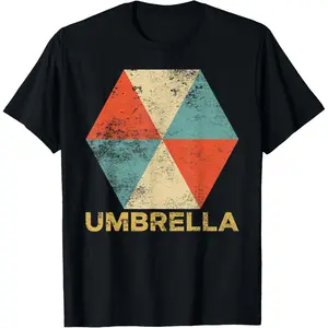 Men's Vintage Umbrella Print Casual Menswear Round Neck Short-Sleeve Distressed T-Shirt, Retro Parasol Themed Top Gift