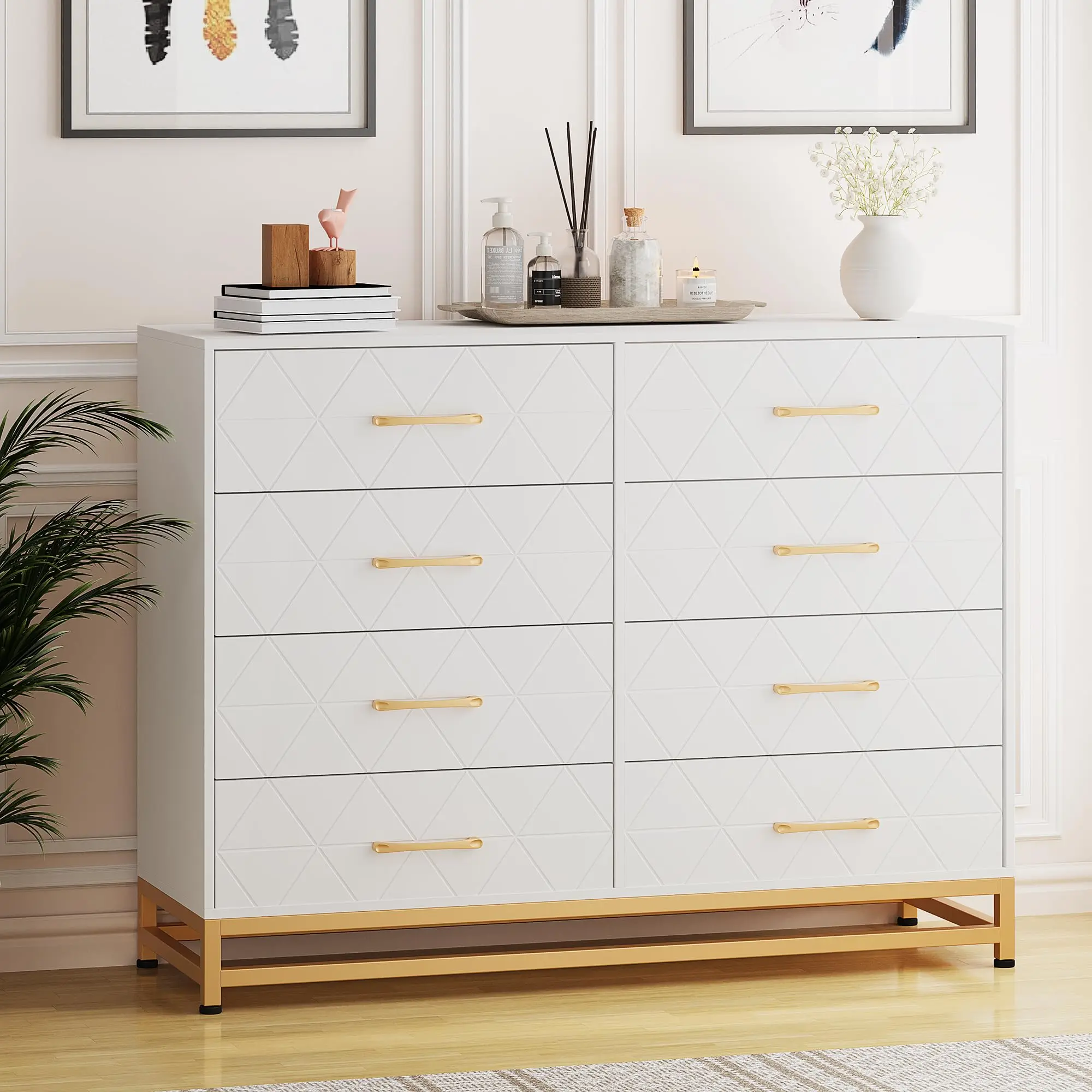 【GARVEE】Bedroom Dresser with 8 Drawers, Multi-Functional Chest of Drawers for Living Room, Hallway, and Entryway, Made of Durable MDF Board, Includes TV Stand Feature for Versatile Storage