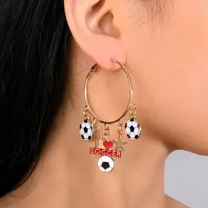 Women's Trendy Gold Hoop Earrings, Sports Ball Charm Dangle Hoops - Soccer, Baseball, Football Accents for Game Day, Sports Fan Gift #TrendyJewelry#SportyStyle#GiftForHer#SoccerEarrings, Hoop Earrings Gold