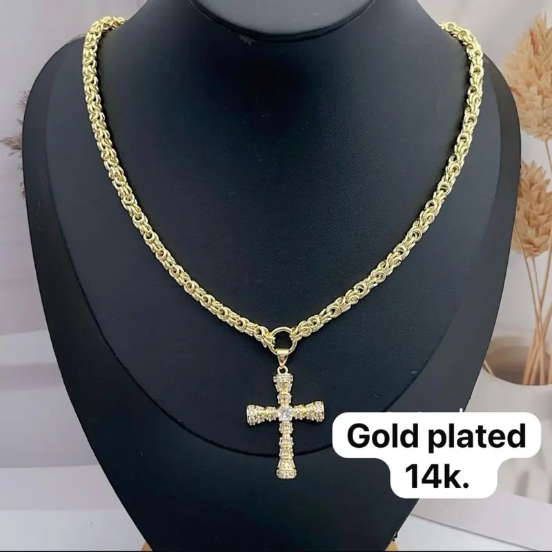 14k Gold-Plated Cross Necklace, Dainty Religious Jewelry Pendant for Women