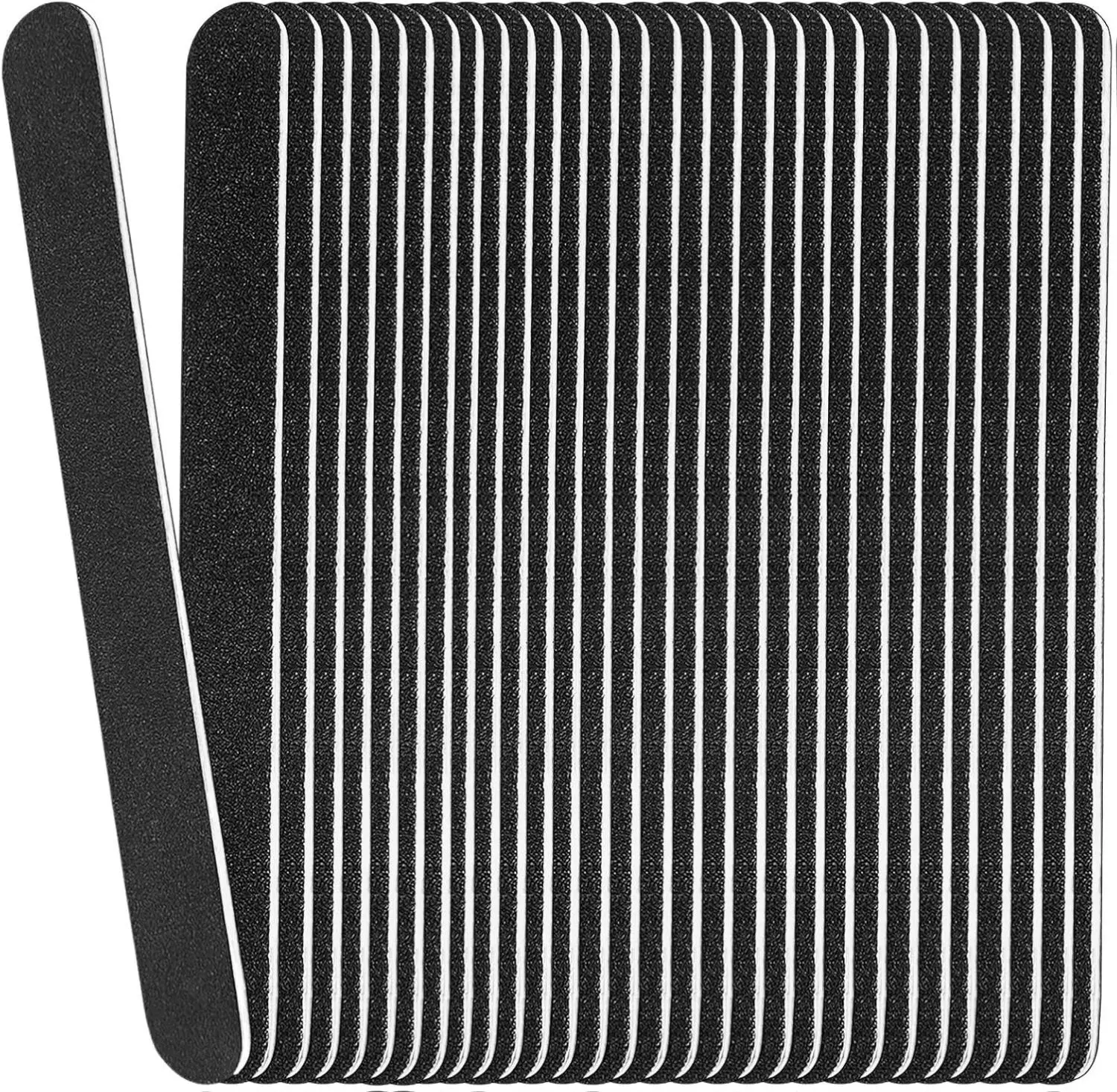 Board Nail Files (24 Pack), 100/180 Grit Wooden Nail File for Natural Nails, 7 Inches Emory Filers Manicure Tool Set Disposable Nail File for Home Salon Black