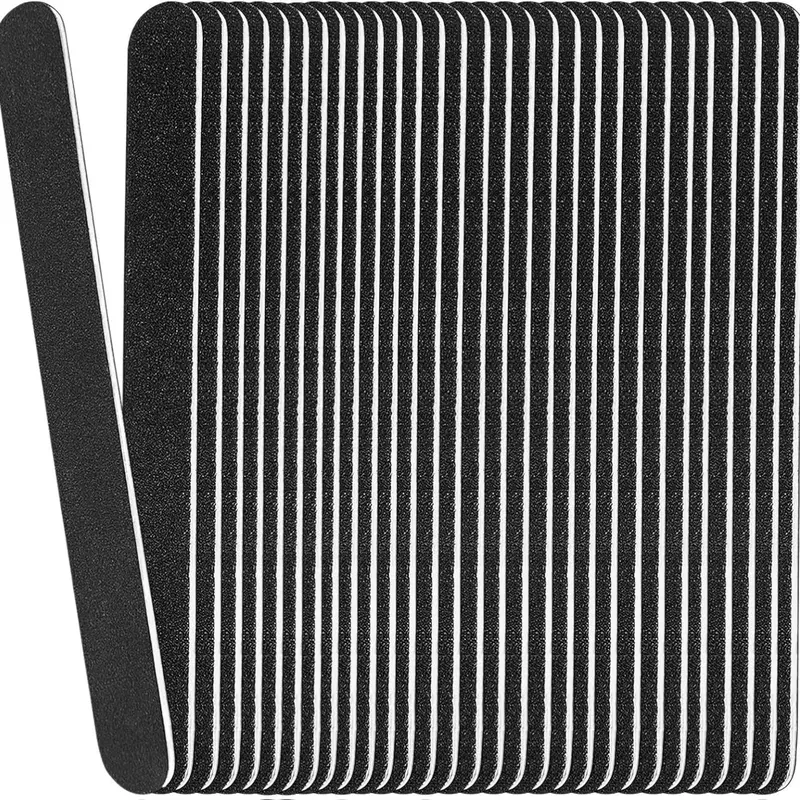 24 Wood Nail Files, 7-in Gentle on Nails Wooden Board Emery Filers (100/180 Grit) - Travel-Size Straight Daily Smoothing Manicure Pedicure Tools for Home Salon, Pack Ideal for Loved Ones' Black Gift