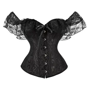 Sexy Corset Top Plus Size Overbust Corselet Floral Lace Up Bustiers & Corsets Straps Sleeve Vintage Burlesque Costumes