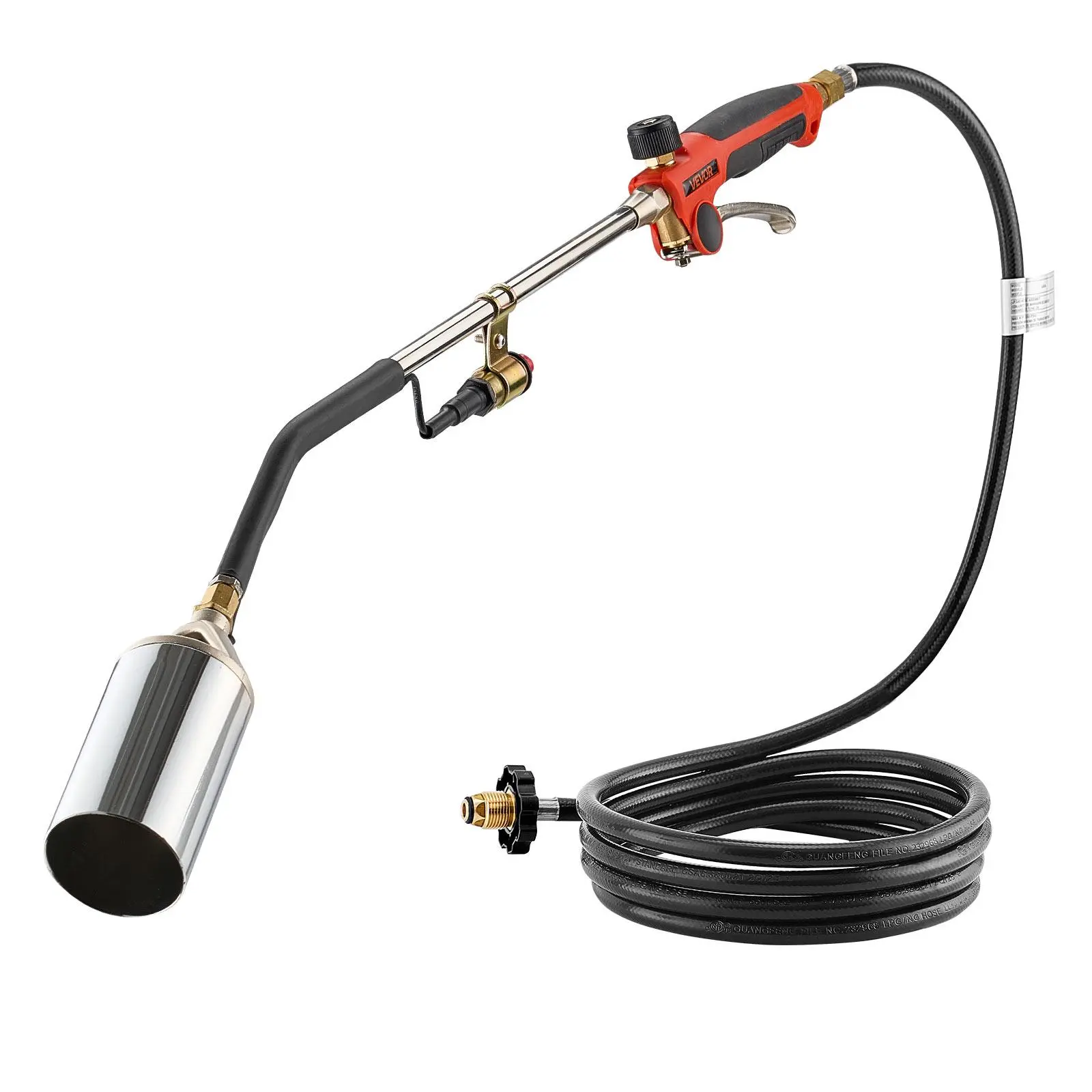 VEVOR Propane Torch Weed Burner, 2,400,000 BTU High Heat Metal Body Tool with 10 ft Extended Hose, Adjustable Flame, Turbo Trigger Push Button Quick Ignition, Heavy Duty Weed Control Flamethrower Kit