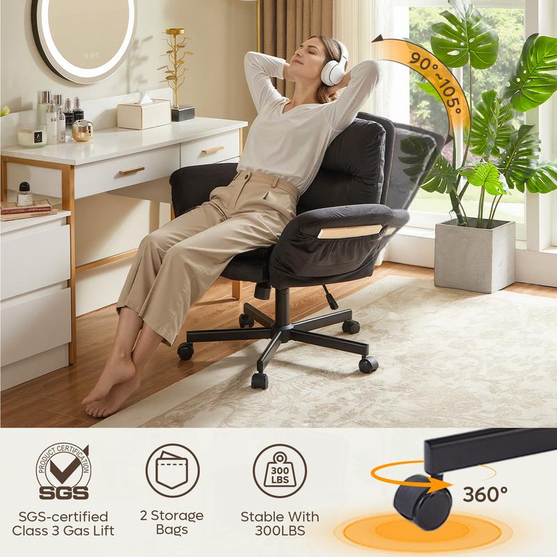 Ergonomic Cross-Legged Office Chair with Flip-Up Arms, Swivel Wheels & Adjustable Backrest for Computer Office Desk