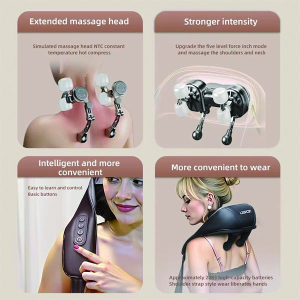 New Portable Rechargeable Massage Shawl Kneading Smart Electric Heated Shiatsu Neck and Shoulder Massager Gift For Man Woman