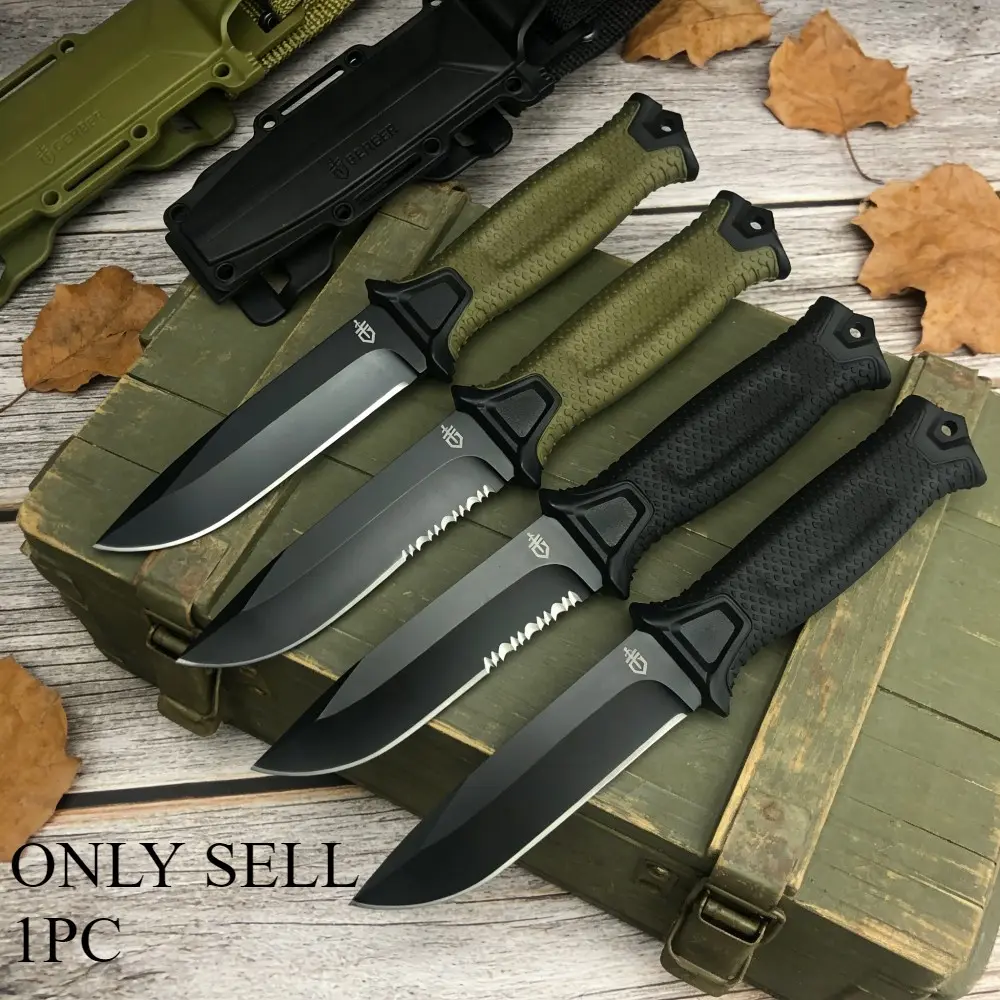 Hot Sale High Hardness G1500 Bush Fixed Blade Knife with Sheath, 8Cr13Mov Blade Rubber Plastic Handle Cutting Camping Multi-Purpose Tool Outdoor Survival Knife EDC Precision Camping Tool, Tactical Knives, Outdoor Survival Tools