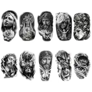 Temporary tattoo women men temporary tattoos Black Gray Large tattoo Jesus angel 3D realism Easter tattoo Tattoo Sleeves10 Sheets-USA