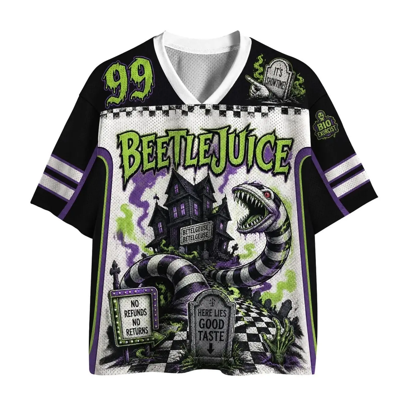 Beetlejuice Inspired Gothic Movie Mesh Jersey Shirt, Dark Retro Horror Comedy Graphic Athletic Top A75