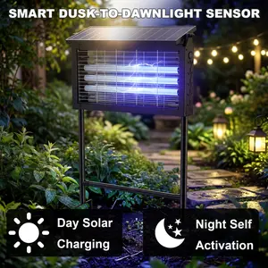 PALONE Solar Mosquito Killer Lamp,Fly Zapper with Smart Light Sensor Rechargeable Solar Powered Trap for Patio,Ground Insert Type for Garden,Farm,Patio,Backyard