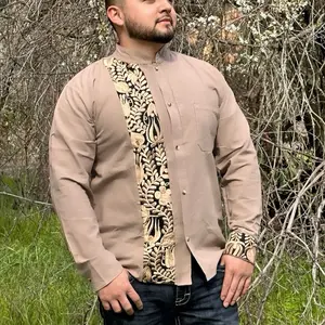 Guayabera for Men Mexican Traditional Long Sleeve Formal Button-up Collared Shirt with Intricate Embroidery Menswear