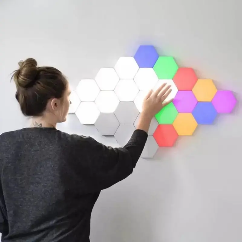 Hexagonal LED Wall Light, Touch Control Color Changing Led Wall Sconce, DIY Colorful Night Light, Bedroom Indoor Party Festival Wall Decorative Light, Back to School