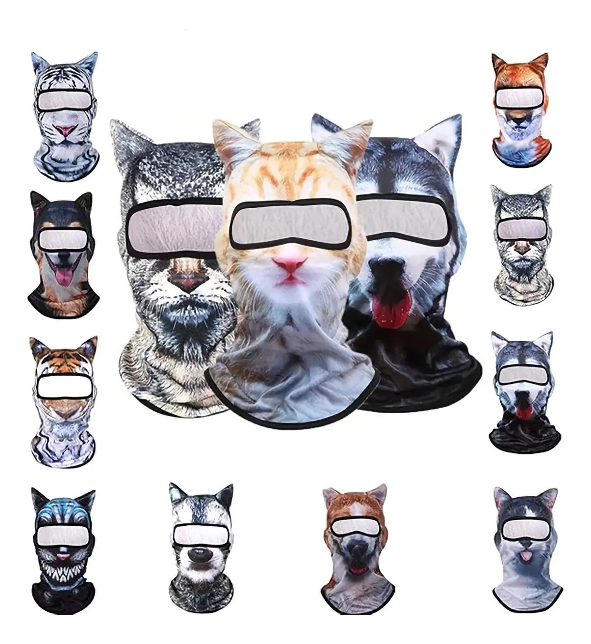 3D Cat Balaclava Animal Head Mask with Ears (Ears Add 3D Fun), Unisex Nylon Cute Comfortable Full Face Cover Accessory for Halloween, Christmas, One Size (Sports & Outdoor Face Cover)