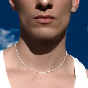 FREEKISS Necklace For Men 2mm/3mm Twist Rope Chain Necklaces Sparkling 16/18/20 Inch Layered Choker Necklace Trendy Men's Necklaces Set Fashion Gifts For Women