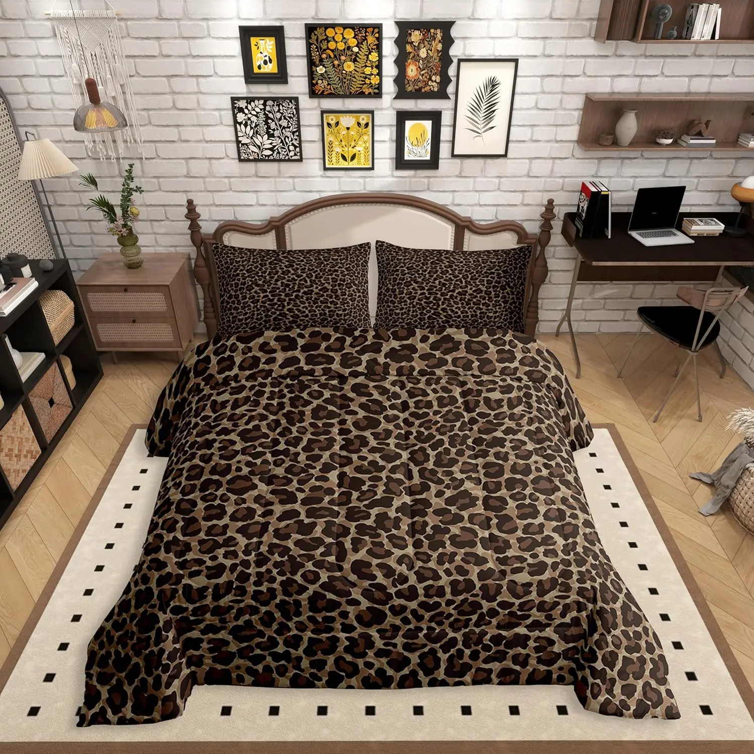 Feelyou Brown Cheetah Print Queen Comforter Set - Rustic Quilt Bedding, All-Season Animal Skin Texture Bed Set for Teens, Quilt Bedding Set