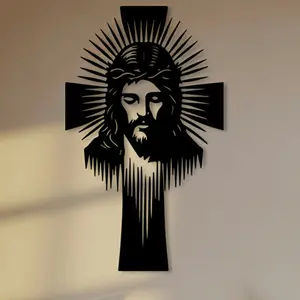 Vintage Jesus and Cross Metal Wall Art Statue, Iron Religious Crucifixion Painting, Church Decor, Easter Gift for Christians