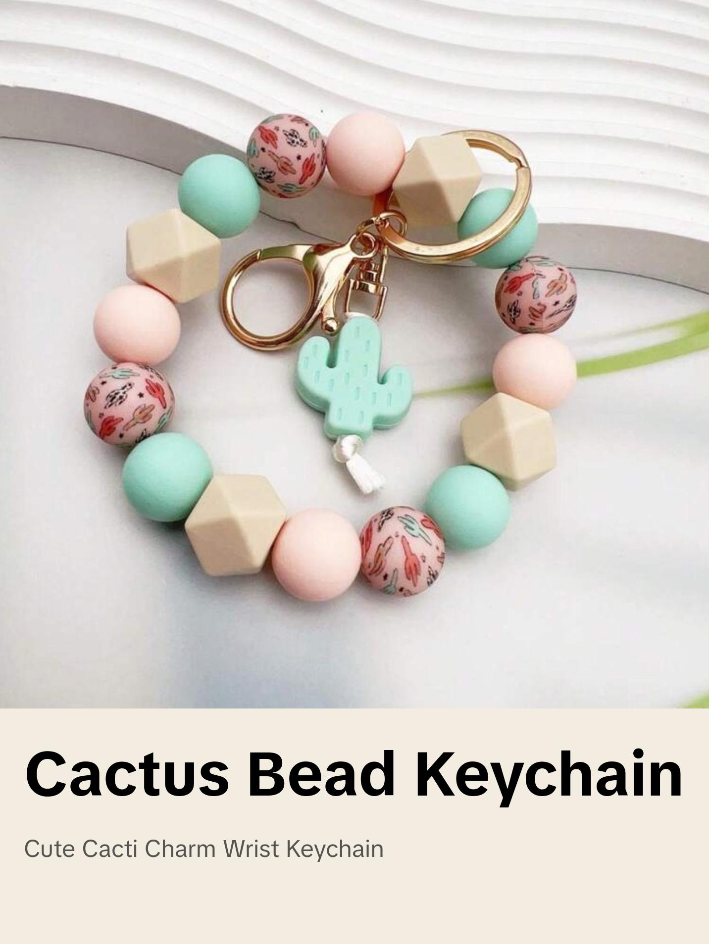 Western Style Cactus Silicone Beaded Keychain - Perfect for Car and Home Decor woman teen portable keychain keychains keychain  bundle  set