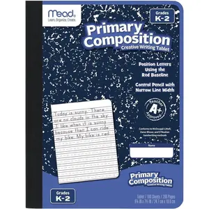 Primary Composition Book, Primary Ruled Journal, Grades K-2, 7-1/2" x 9-3/4", 100 Sheets, Blue Marble (09902)