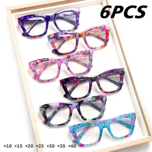 6-Pack of Blue Light Blocking Reading Glasses Designed for Women Stylish printed frames with comfortable fit and spring hinges to suit various face shapes. Essential for daily commutes and outdoor activities, the perfect holiday gift.