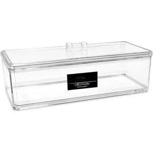Clear  Rectangular Stackable Storage Organizer with Lid, Drawer Tray, Multi-Functional Tray, Bathroom, Kitchen, , Office, Desk, Drawers