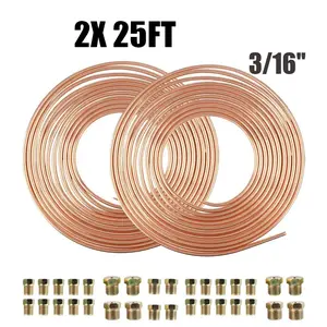 2xProfessional 25FT Copper Nickel Brake Line Kit 3/16" OD, Anti-Rust Flexible Tubing with 32 Fittings, Easy to Bend & Flare, Meets OEM SAE/ISO Standards for Car Repair