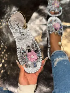 New Artificial Water Drill Pearl Sandals, Fashion Design, Durable Anti-Slip, Perfect for Parties, Shiny Look, Beautiful Women Shoes