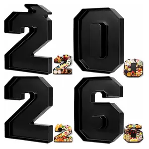 4PCS 2026 Charcuterie Number Boxes 13.7" | Fillable Graduation Candy & Chocolate Trays | Disposable Décor Party Containers
