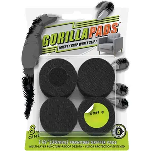 GorillaPads CB149 Non-Slip Furniture Pads/Rubber Grippers (Set of 8) Self-Adhesive Furniture  Floor Protectors, 1-1/2 inch Round, Black