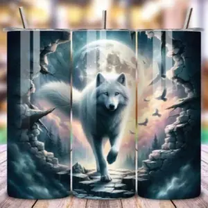 White wolf | 20oz Skinny sublimation tumbler transfer print out (TRANSFER ONLY, NOT A FINISHED TUMBLER) Drinkware