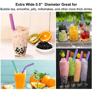 Reusable Smoothie & Milkshake Straws, 0.5'' Wide Stainless Steel 8.5'' Long, 6 Pack
