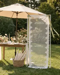 Lace Wedding Welcome Sign, Personalized Sheer Wedding Sign, Fabric Wedding Banner, Fabric Bridal Shower Sign, Wedding Boho Ceremony Decor