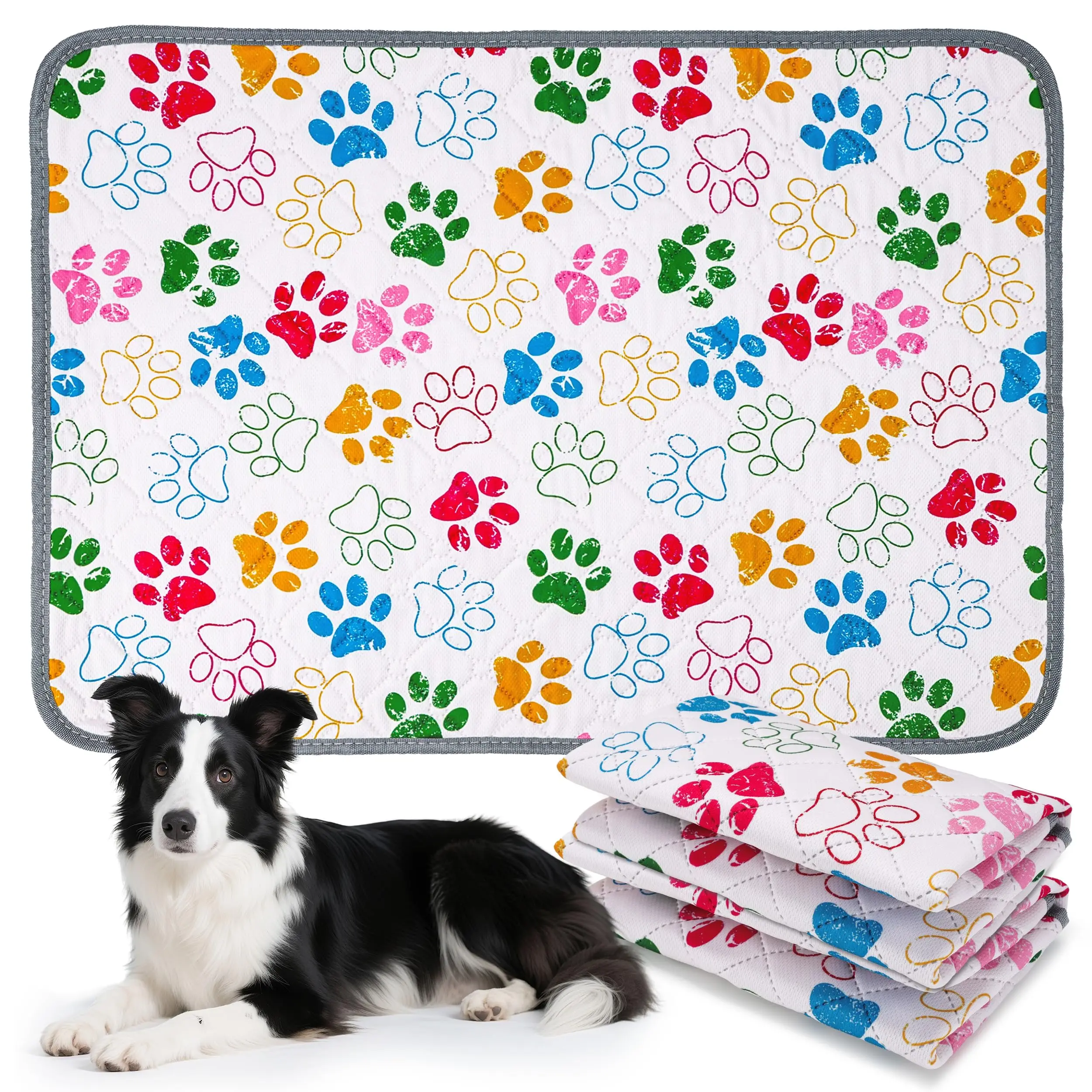 Pet Comfort Pad with Colorful Paw Prints for Dogs and Cats - Soft and Absorbent Dog Bed Sheet sohochic
