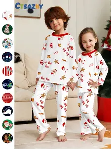 Fire-Resistant Fabric Kids Christmas Print Long Sleeve Top & Pants Set, Soft Holiday for Boys & Girls, Fall Winter Casual Wear, Cartoon Print Pajama