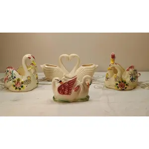 Vintage Ceramic Double Swan Planters MCM - Set Of 4 Pieces