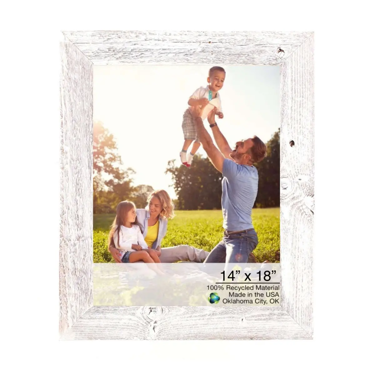 360 Stand 14x18 in. Handmade Rustic White Wash Wood Photo Frame - 360-Degree Rotatable, Wall & Tabletop Home Decor Display Frame, Home Decor Accessory, Rectangle Frame