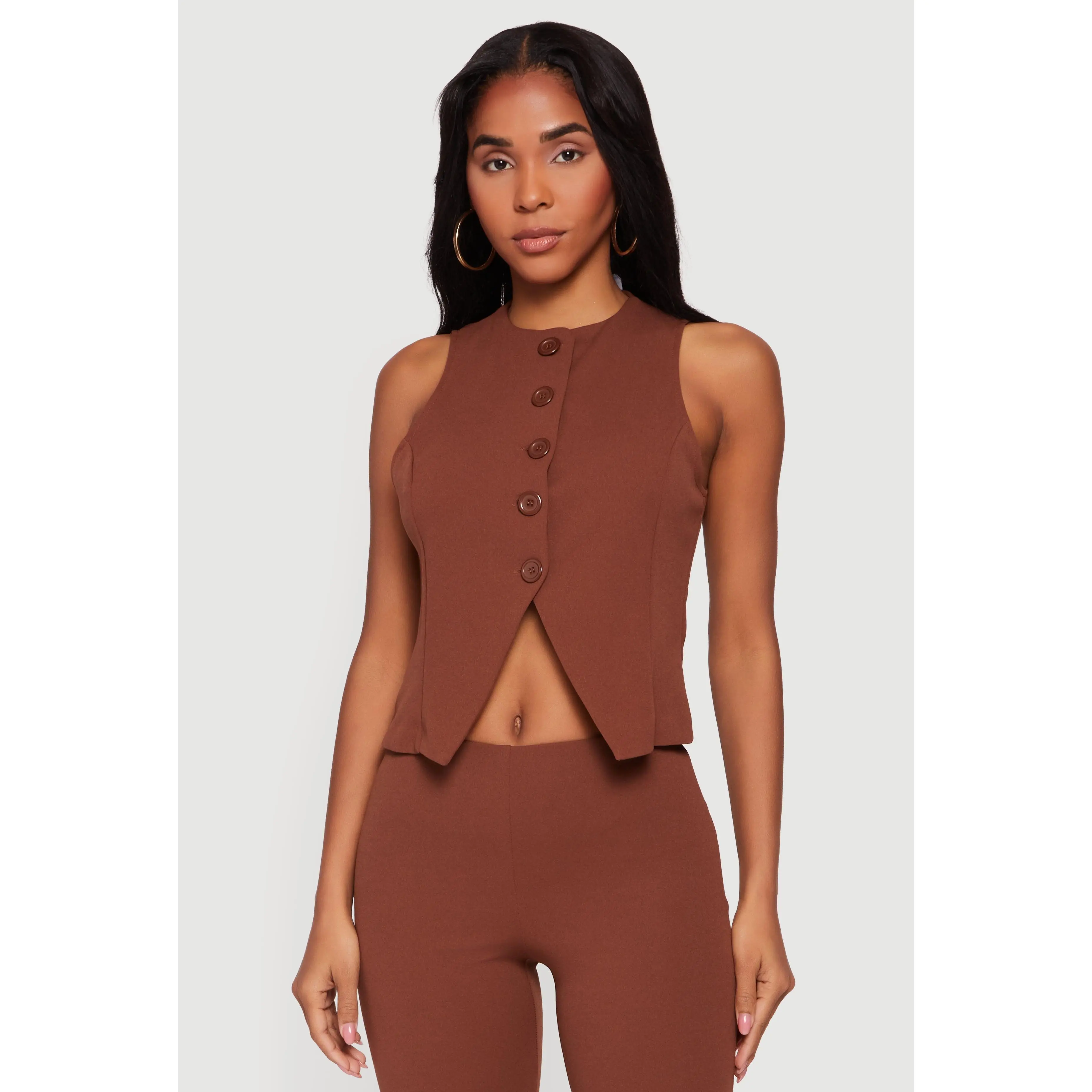 Front Slit Crepe Knit Blazer Vest