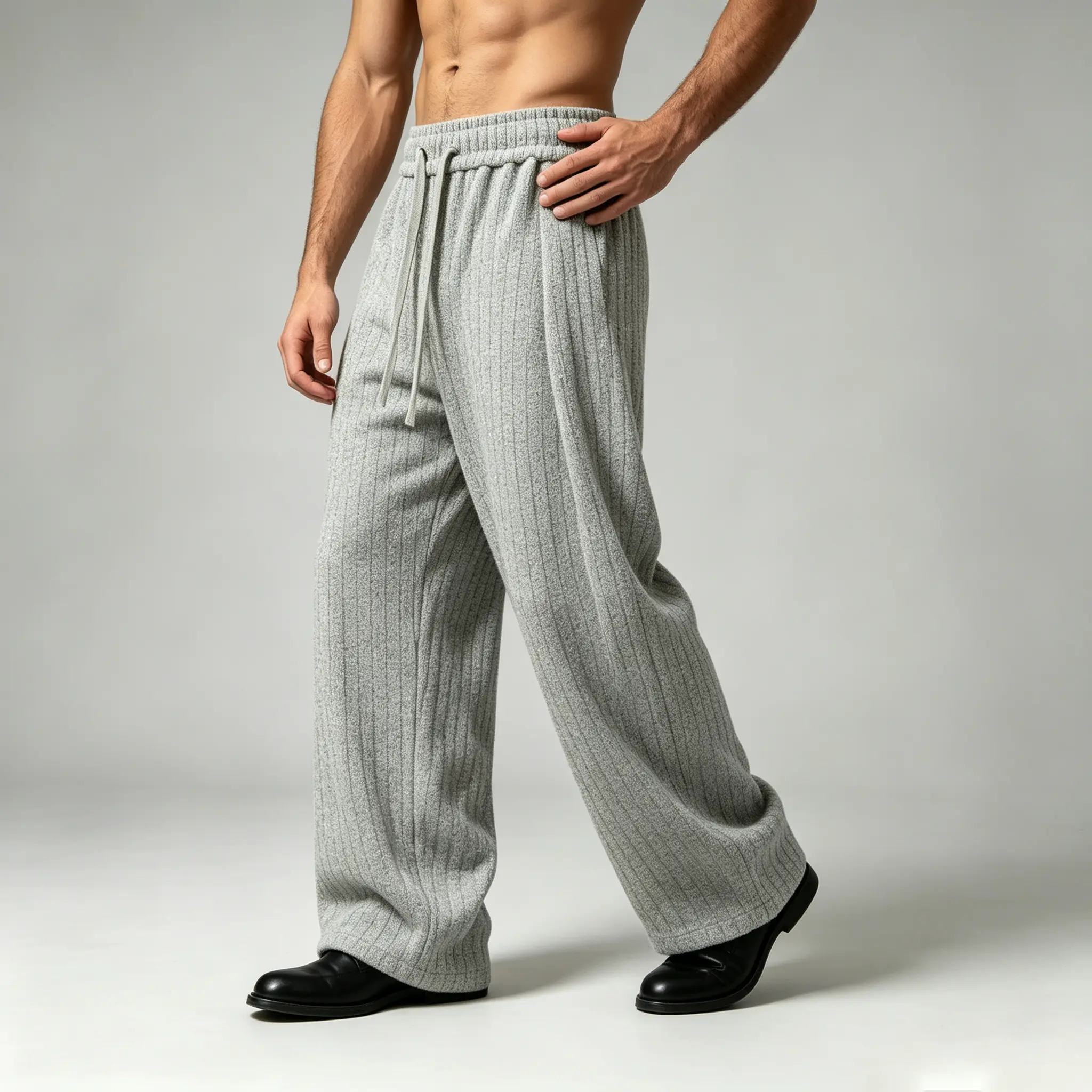 Men’s Rib Fabric Joggers, Vertical Stripes Long Pants with Adjustable Drawstring High Waist, Drapey Texture, Multi-Size Relaxed Fit for Spring/Autumn Casual Wear, Loose Fit