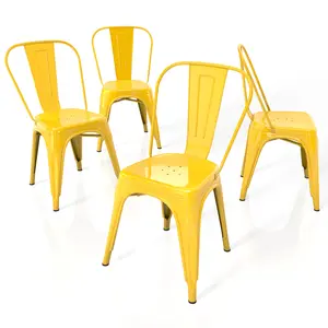 Ferroiarea 4-Pieces Yellow Metal Dining Chairs with Backrest – Sturdy Kitchen Chairs for Dining Room, Indoor Stackable Chair Set