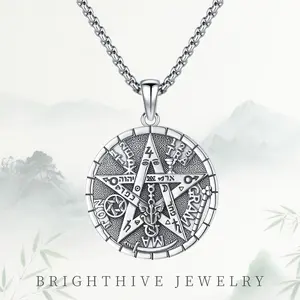Brighthive 925 Sterling Silver Tetragrammaton Necklace, Unisex Wiccan Pagan Pentagram Amulet, Spiritual Protection Jewelry, Anniversary Gifts for Boyfriend