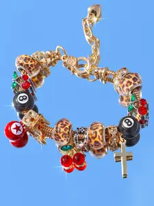 Leopard Print Heart Cherry Charm Bracelet, Cross Star Bracelet, Fashion Heart DIY Bracelet, Cherry Leopard Print Bracelet, Trendy Leopard Print Bracelet
