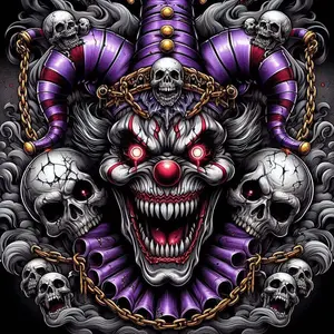 5D DIY full drill round diamond painting - Diamond art painting kit, clown, skull, chain. Mosaic, canvas - DIY decorative painting, home wall decor, perfect for Halloween, Christmas, Independence Day, birthdays, and anniversary gifts.