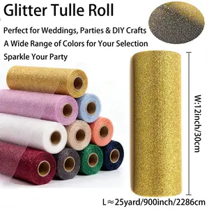 Sparkle Sequins Sheer Fabric Roll 12 Inches X 25 Yards, Handmade DIY Puffy Skirt Bow Wedding Decoration Bridal Veil Gift Packaging Material
